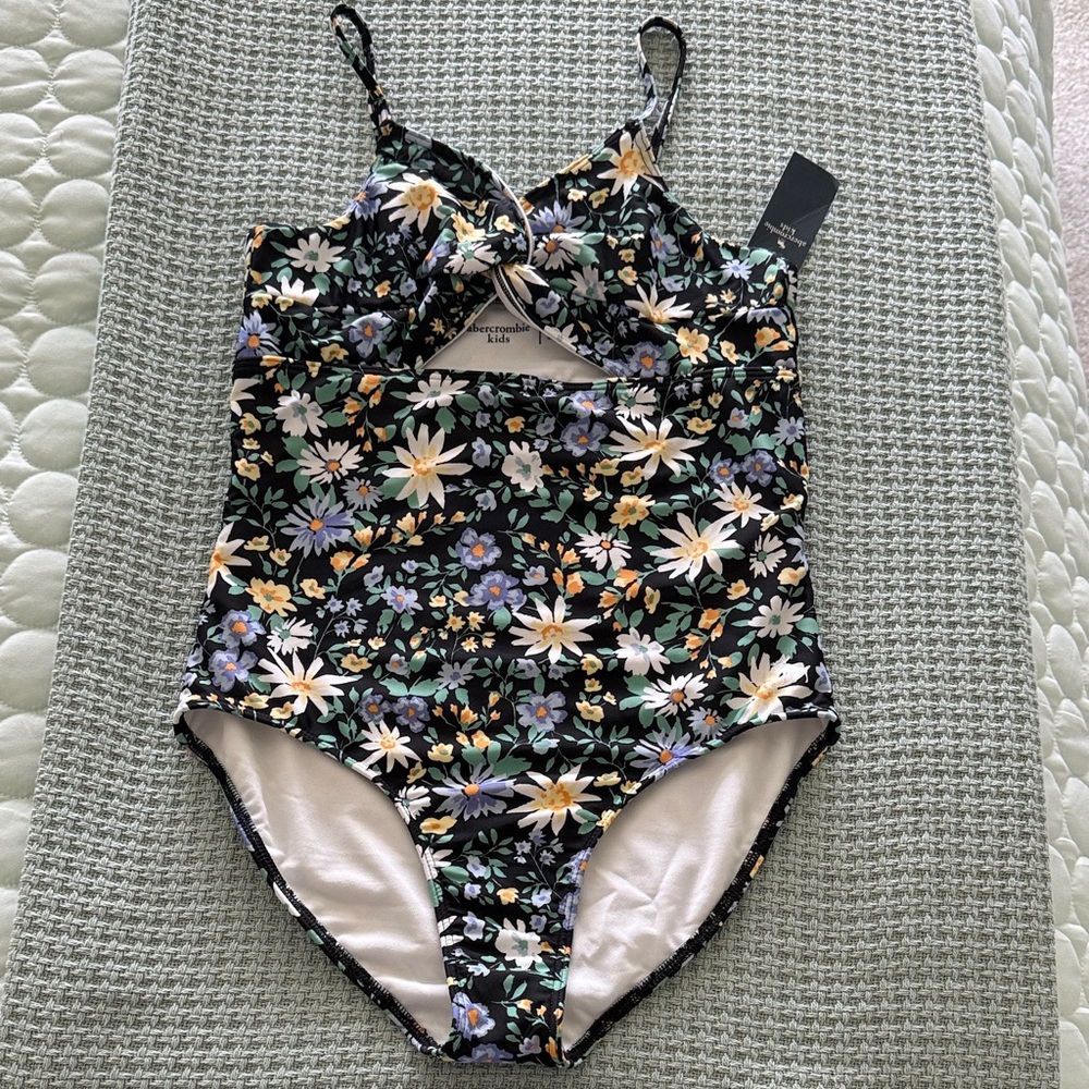 Abercrombie Kids Floral One Piece Swimsuit - Black and Multicolor 15/16 NWT